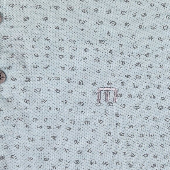 Travis Mathew Thundersnow Short Sleeve Polo Shirt Blue Geo Print sz L - Picture 5 of 8